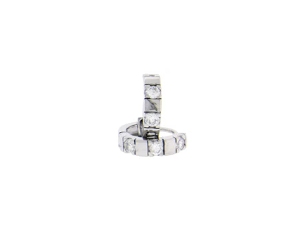 925 Sterling Silver Round Huggie Hoop Earrings 3 Round CZ Rhodium Plated 13 mm - Image 1 of 3