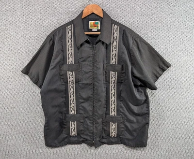 Haband Vintage Men's Guayabera Washed Black Embroidered Zip Up Shirt 2XL - Image 1 of 4