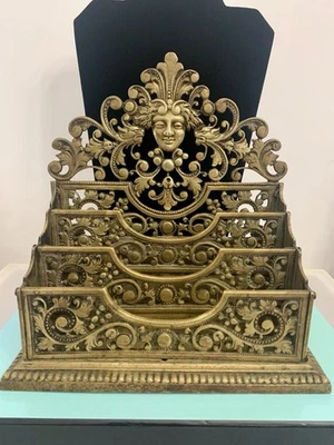 RARO porta-cartas francês antigo bronze por volta de 1800 opulento pesado não magnético - Imagem 1 de 4