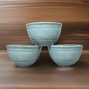 SET OF 3 Pottery Barn Cambria Turquoise Blue Cereal Soup 6” Bowls Portugal - Picture 1 of 9