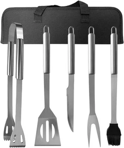 BBQ Grill Tools Set, 5-Piece Stainless Steel with Carrying Case, Tongs, 5PCS - Picture 1 of 9
