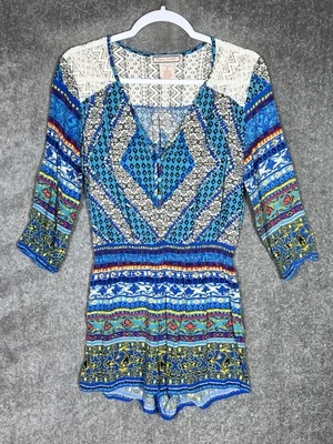 Mameluco de tomate volador para mujer talla M azul floral con detalle de encaje boho cuello en V Foto 1 de 4