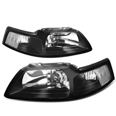 Fit 1999-2004 Ford Mustang Pair Black Housing Clear Corner Headlight/Lamp Set - Image 1 of 4