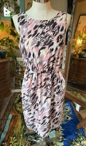 Gap pink yellow gray animal print tank dress 2 pockets, Size 14 - Picture 1 of 11