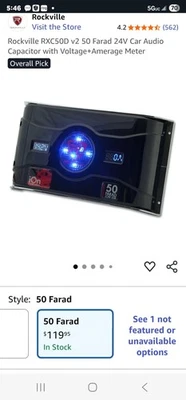 Condensador de audio para automóvil Rockville RXC50D v2 50 Faradios 24V con medidor de voltaje + potencia Foto 1 de 4