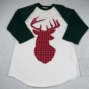 T-shirt Soffe unisex Natale cervo raglan vacanze, taglia small, rosso e verde - Foto 1 di 7
