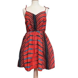 D'Iyanu Womens Sleeveless Spaghetti Strap Graphic Dress L Red/Black/Blue Pockets - Picture 1 of 7