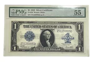 1923 $1 DOLLAR BILL SILVER CERTIFICATE LARGE NOTE WOODS/WHITE Fr 238 PMG 55 - Picture 1 of 3
