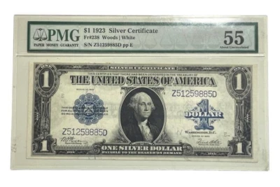 1923 $1 DOLLAR BILL SILVER CERTIFICATE LARGE NOTE WOODS/WHITE Fr 238 PMG 55 - Image 1 of 3