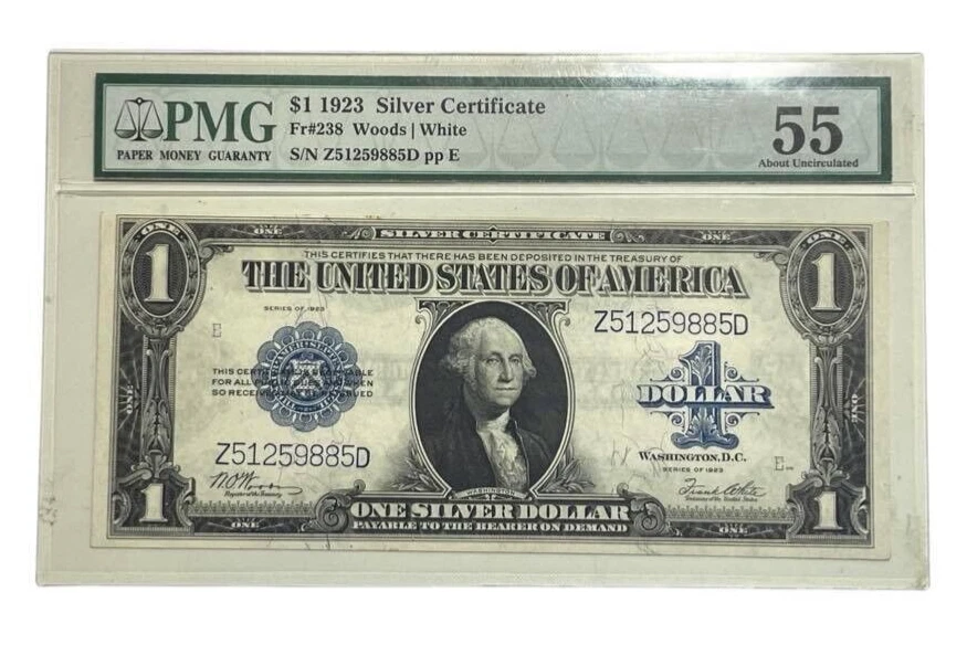 1923 $1 DOLLAR BILL SILVER CERTIFICATE LARGE NOTE WOODS/WHITE Fr 238 PMG 55 - Image 1 of 3