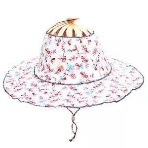 Bamboo Sun Hat for Women Uv Protection 2 in 1 Bamboo Sun Hat Hand Fans Foldable - Picture 1 of 12