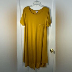 LuLaRoe Women’s Large Carly Tee Shirt Dress Mustard With Pocket Short Sleeve - Picture 1 of 7