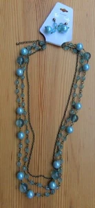 Juego de 2 piezas cuentas azules collar de 2 hebras y pendientes a juego 15" gota gruesa - Imagen 1 de 6