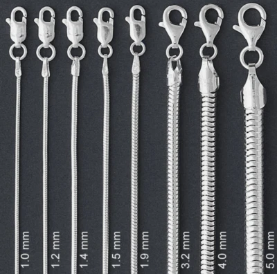 Collar de cadena de serpiente redonda de plata de ley 925 italiano 0,7-4 mm todos los tamaños Foto 1 de 4