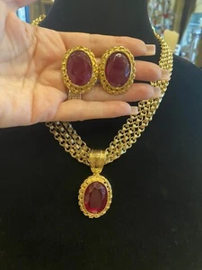 Juego de Pendientes y Collares de Cristal Enchapados en Oro Givenchy de Colección - Imagen 1 de 9