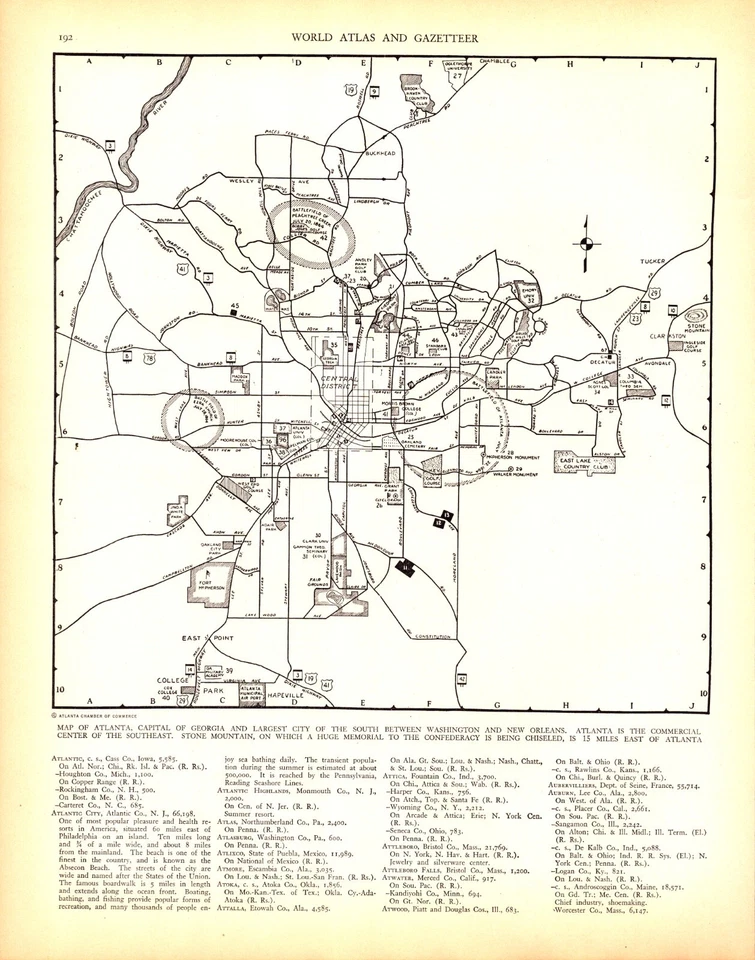 ATLANTA, GEOEGIA Antique original detailed city map 1936 - Image 1 of 1