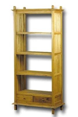 Libreria in  teak color naturale con stecche nei fianchi cm 85x55x190 h - Immagine 1 di 3