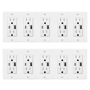 Receptáculo de toma de pared de puertos USB dobles 10PK con puerto USB-C tipo C de 18 W 4,2 A TR UL - Imagen 1 de 10