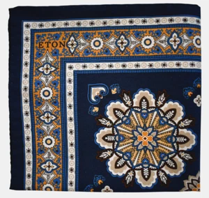 🆕️NEW Auth ETON GEOMETRIC FLORAL COTTON SILK Pocket Square Handkerchief ITALY - Picture 1 of 5