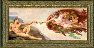 Creation of Man, Michelangelo, religious art, 10"X19" ornate gold framed canvas - Picture 1 of 1
