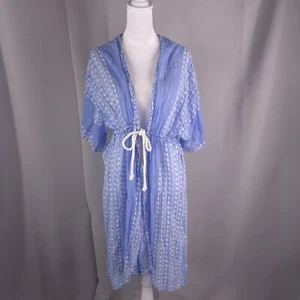 Blue Island Cover Up Womens L Blue Duster Topper Kimono Beach Resort Layer - Picture 1 of 17