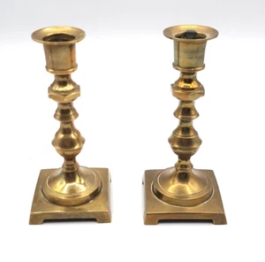Brass Candlestick Holders 6 Inch Vintage Victorian Square Base Pair of 2 - Picture 1 of 4