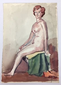 Original 10” x 14” Figur Studie Aquarell von 1950’s Illustrator R. Schwartz - Bild 1 von 8