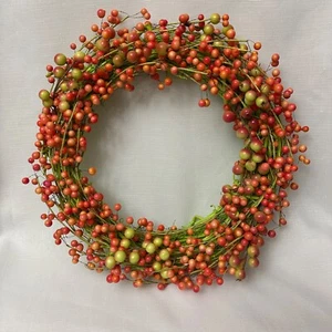12 inch Grapevine Wreath Bright Green Coral Peach Orange Berries Spring - Picture 1 of 11