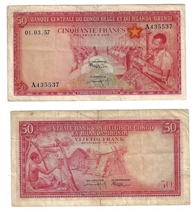 50 Francs 1957 Belgian Congo and Ruanda-Urundi Banknote  # 32 - Picture 1 of 3