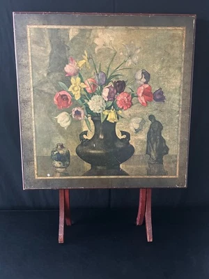 Mesa abatible antigua vintage con bodegón floral, alrededor de los años 40 Foto 1 de 4