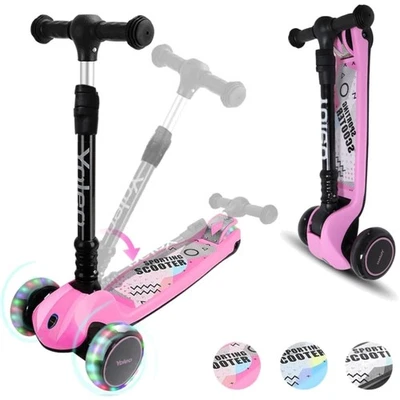 Kinderroller Dreirad Kinder Scooter mit LED Räder ab 3 Jahre Rosa - Bild 1 von 4