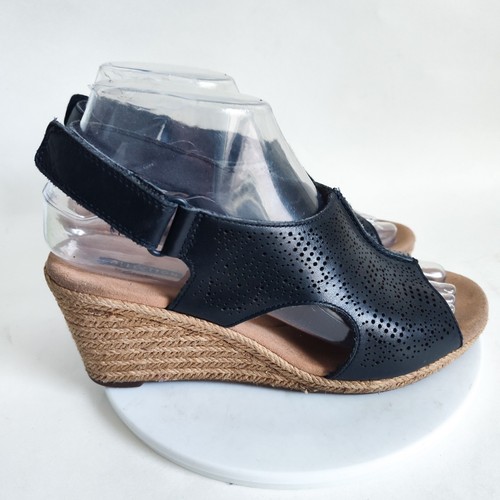 Sandali Clarks Lafley Rosen blu navy zeppa slingback donna taglia 7 traforati