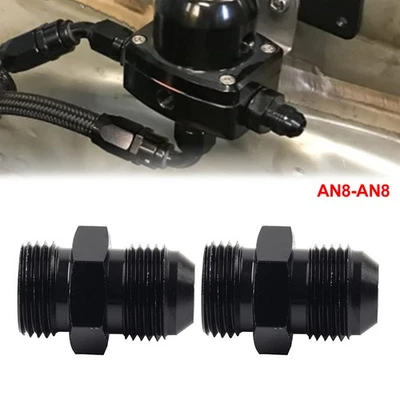 2Pcs Black Aluminum AN8 Flare to 8AN ORB Male Fitting Adapter with O-Rings - Image 1 of 4