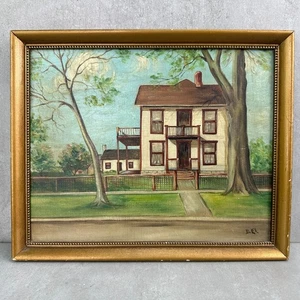 Vintage Original Old House Homestead Painting Landscape Charming 11” Folk Art - Picture 1 of 8