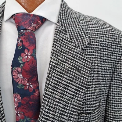 CANALI Milano Mens Houndstooth Wool Cashmere Sport Coat Blazer Jacket 48L Gray - Image 1 of 4