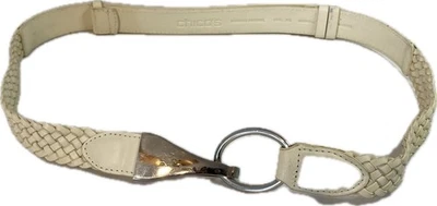 BUENO Cinturón Trenzado Blanco Chico’s Vintage Para Mujer con Cierre Color Plateado M/L Foto 1 de 4