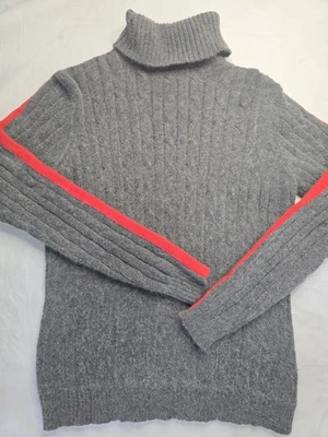 Suéter Eddie Bauer Cuello Alto Gris Tejido con Cable Algodón Angora Rojo Rayas Para Mujer L Foto 1 de 4