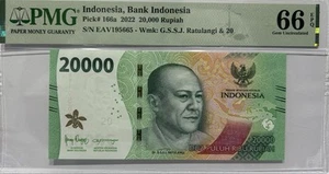 Indonesia 2022 20000 Rupiah Pick 166a PMG 66  Gem UNC, EPQ, - Imagen 1 de 4
