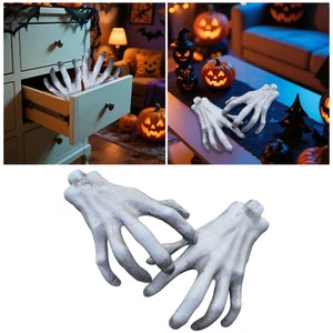 A Pair Of Creepy Halloween Resin Hand Sculptures Halloween Skeleton Hand - Picture 1 of 5