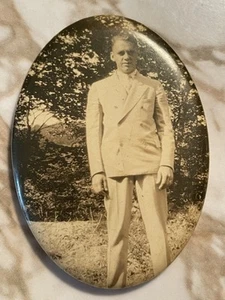 Antique Celluloid Pocket Mirror Black & White Personal Portrait Man In Suit - Picture 1 of 4