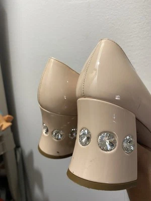 MIU MIU EMBELLISHED JEWELED CRYSTAL HEEL BLACK PATENT LEATHER SHOES SZ 36 - Image 1 of 4