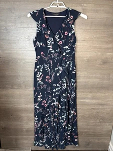 Banana Republic Women's Size 6 Faux Wrap Maxi Dress Ruffle Front Navy Floral - Picture 1 of 13