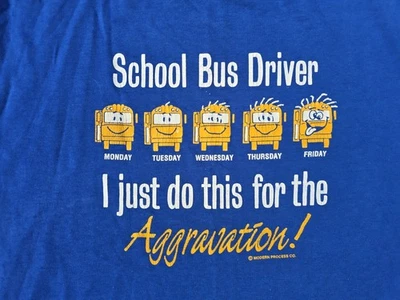 Vintage Single Stitch Jerzees TShirt Blue Made USA 2XL Funny School Bus Driver - Image 1 of 4