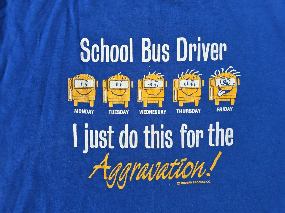 Vintage Single Stitch Jerzees TShirt Blue Made USA 2XL Funny School Bus Driver - Image 1 of 4
