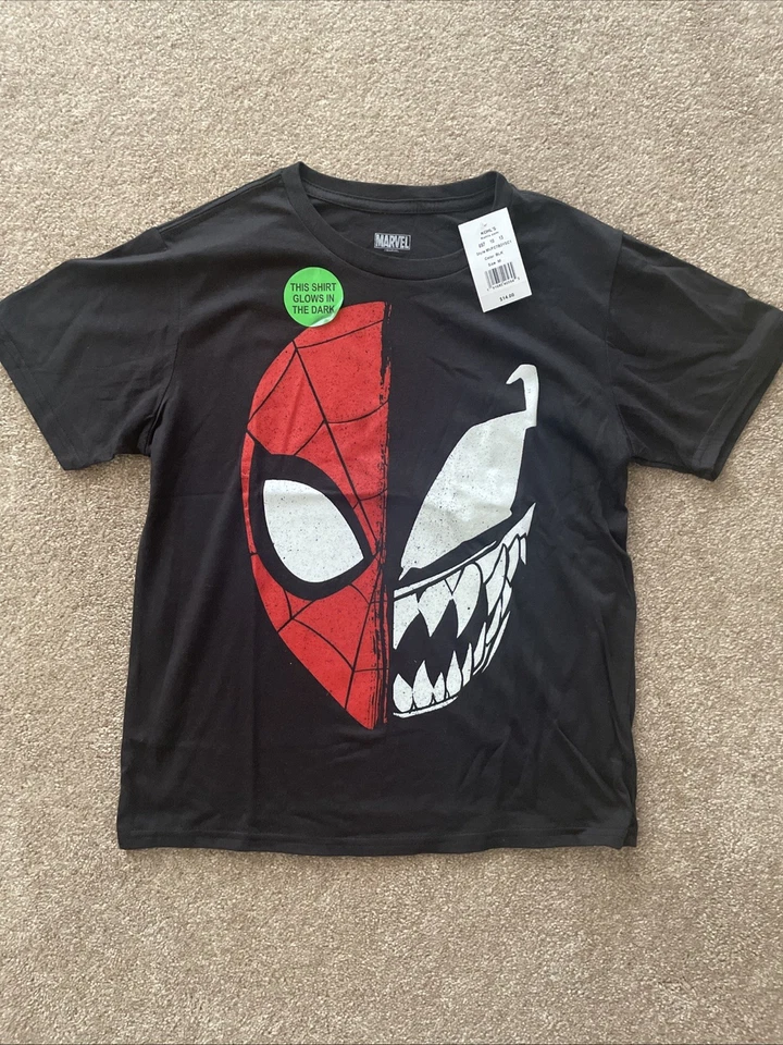 Marvel Spider-Man Venom Glow In The Dark Youth Boys T-Shirt Medium NEW - Image 1 of 1