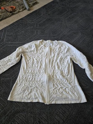 Womens Foxcroft White Zip Up Sweater With Embroided Filigree On The Front Sz M - Image 1 of 4
