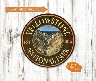 Yellowstone National Park Sign Rustic Man Cave Round Wall Decor 100142001004 - Image 1 of 4