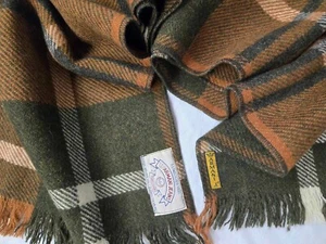 Vintage Armani Jeans Wool Plaid Scarf Italy Olive Brown Check Logo Fringe 60x17" - Picture 1 of 5