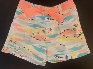 NWT Girls 4T CARTERS PLAYWEAR Cotton Peach/Yellow/Green CUFFED BELTED SHORTS - Picture 1 of 4