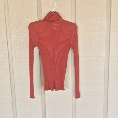 Diane Von Furstenberg Ribbed Sweater SZ P Wool Rayon Blend Turtleneck Semi Sheer - Image 1 of 4